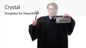  Presentation with judge computer - Slide set with tax rules - young handsome judge isolated background and a  colored foreground