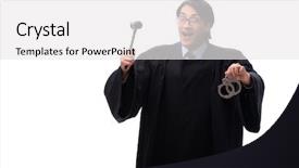  Presentation with judge - Colorful presentation design enhanced with tax rules - young handsome judge isolated backdrop and a white colored foreground