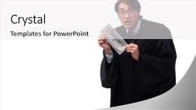  Presentation with octopus on isolated white - Slide deck with tax rules - young handsome judge isolated background and a  colored foreground