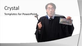  Presentation with judge - Colorful slide deck enhanced with tax rules - young handsome judge isolated backdrop and a  colored foreground
