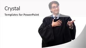  Presentation with judge - Theme having tax rules - young handsome judge isolated background and a white colored foreground