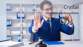  Presentation with law case judge hammer - Cool new PPT layouts with tax rules - young lawyer judge sitting backdrop and a  colored foreground