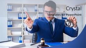  Presentation with law case judge hammer - PPT layouts consisting of tax rules - young lawyer judge sitting background and a  colored foreground