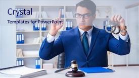  Presentation with judge - Colorful presentation design enhanced with tax rules - young lawyer judge sitting backdrop and a  colored foreground