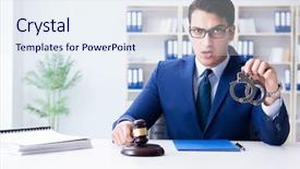  Presentation with judge - Cool new slide deck with tax rules - young lawyer judge sitting backdrop and a  colored foreground