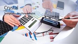  Presentation with business calculator - Beautiful PPT theme featuring tax salary - hand with calculator finance backdrop and a  colored foreground