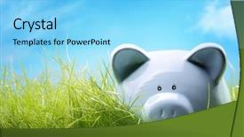  Presentation with bank - Colorful presentation theme enhanced with coin bank sitting on grass backdrop and a light blue colored foreground