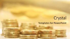  Presentation with reflection - Audience pleasing PPT theme consisting of save costing - gold coins with golden reflection backdrop and a yellow colored foreground