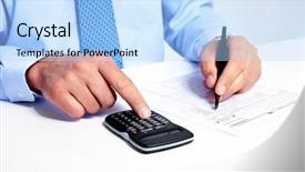  Presentation with business calculator - Beautiful slides featuring calculator finance and accounting backdrop and a light blue colored foreground