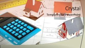  Presentation with architecture construction - Colorful slide set enhanced with tax services - little house and calculator backdrop and a coral colored foreground