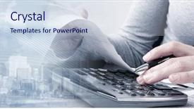  Presentation with accountant - Colorful theme enhanced with business profits collage - accountant hands with calculator backdrop and a sky blue colored foreground