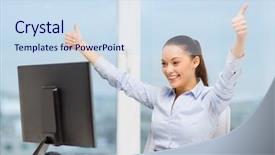  Presentation with computer network - Presentation theme featuring fit woman stretching her leg to warm up - isolated over white background background and a sky blue colored foreground