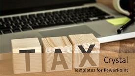  Presentation with tax - PPT theme featuring tax written on a wooden background and a coral colored foreground