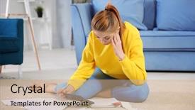  Presentation with taxes - Theme featuring taxation - confused young woman calculating taxes background and a coral colored foreground