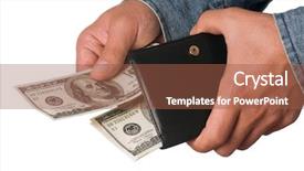  Presentation with money - Presentation theme enhanced with taxes pay - hand holding money dollars isolated background and a tawny brown colored foreground