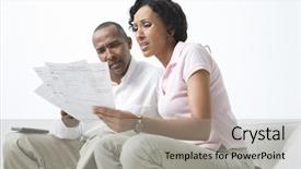  Presentation with african american black couple - PPT theme with taxes pay - worried african american couple looking background and a light gray colored foreground