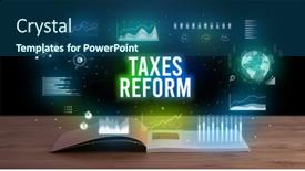  Presentation with reform - Slide deck enhanced with taxes-reform-inscription-coming-out background and a ocean colored foreground