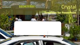  Presentation with taxi - Amazing PPT layouts having taxi-billboard-frontal-view-urban backdrop and a tawny brown colored foreground