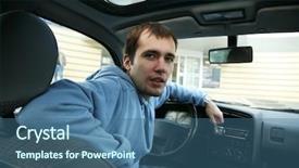  Presentation with drivers - Slides consisting of taxi blue - hansdome young adult man background and a ocean colored foreground