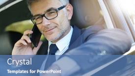  Presentation with taxi - Slide set featuring taxi driver talking on phone while waiting for client background and a teal colored foreground