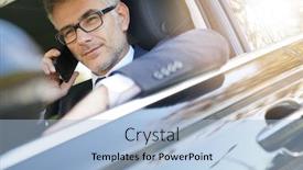  Presentation with taxi - PPT layouts consisting of taxi driver talking on phone while waiting for client background and a light blue colored foreground