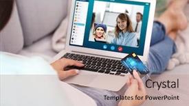  Presentation with video conferencing - Amazing PPT layouts having online taxi service woman video backdrop and a coral colored foreground