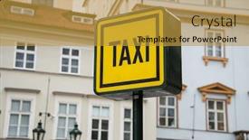  Presentation with taxi - Colorful PPT layouts enhanced with taxi sign during the daylight hours backdrop and a gold colored foreground