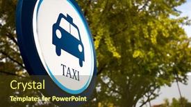  Presentation with taxi - Colorful PPT theme enhanced with taxi sign on road backdrop and a tawny brown colored foreground