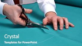  Presentation with textile and fabric industry - Cool new presentation design with taylor cutting fabric using backdrop and a teal colored foreground