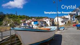  Presentation with boat - Slides consisting of tazones-village-facades-and-boat background and a teal colored foreground