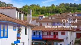  Presentation with spain - PPT theme with tazones-village-facades-of-asturias background and a violet colored foreground