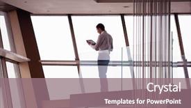  Presentation with young business man - Presentation design featuring staircase and big window background and a coral colored foreground