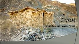  Presentation with primitive - Theme consisting of te - primitive stone shelter in te background and a coral colored foreground