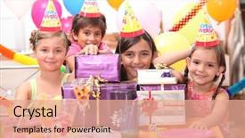  Presentation with party - Slide set enhanced with celebration birthday tea - children's party background and a coral colored foreground