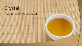  Presentation with green tea - Beautiful presentation theme featuring tea against bamboo place mat backdrop and a coral colored foreground
