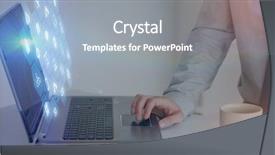  Presentation with newspaper laptop - PPT layouts enhanced with smartphone apps icons against businessman using laptop with cup of tea and a newspaper 3d background and a gray colored foreground