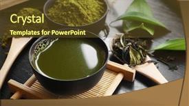  Presentation with matcha - Slide deck with tea and bowl with powder background and a  colored foreground