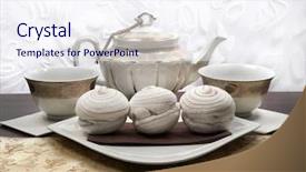  Presentation with tea cake - Audience pleasing PPT layouts consisting of tea and cake royal tea breakfast white airy marshmallow sweet meringue backdrop and a sky blue colored foreground