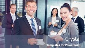  Presentation with tea break cookies - Cool new slide deck with tea and interacting during break backdrop and a ocean colored foreground