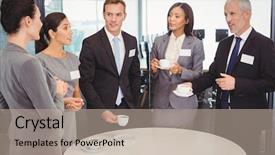  Presentation with tea - Amazing PPT theme having tea and interacting during breaktime backdrop and a mint green colored foreground