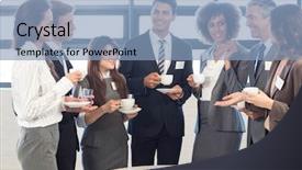  Presentation with varieties of tea - Audience pleasing slide set consisting of tea and interacting during breaktime backdrop and a light blue colored foreground