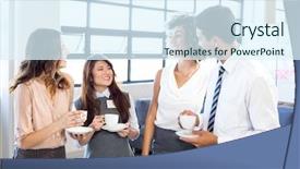  Presentation with tea - Colorful presentation enhanced with tea and interacting during breaktime backdrop and a sky blue colored foreground