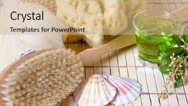  Presentation with green tea - Audience pleasing presentation design consisting of tea and spa bath products backdrop and a coral colored foreground