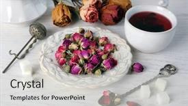  Presentation with tea - Amazing slide set having tea and tea rose flowers backdrop and a  colored foreground