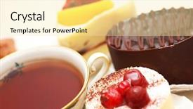 Presentation with delicious cakes pastry fruit - Slides consisting of tea and various fruit cake background and a  colored foreground