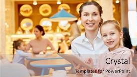  Presentation with worried young female college student - Presentation theme with tea and watching online movie background and a  colored foreground