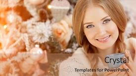  Presentation with girl christmas - Slide set consisting of tea at the christmas tree background and a coral colored foreground
