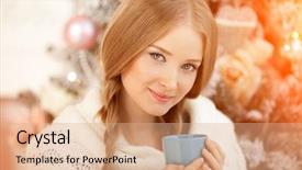  Presentation with girl christmas - Beautiful slide deck featuring tea at the christmas tree backdrop and a coral colored foreground