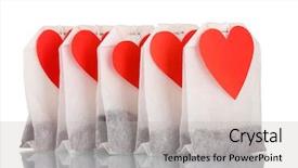  Presentation with labels - Presentation having tea bags with blank heart-shaped labels isolated on white background and a light gray colored foreground