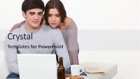  Presentation with laptop - Audience pleasing slide deck consisting of tea beer - young couple looking backdrop and a  colored foreground